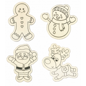 3754 - 3700443537541 - MegaCrea DIY - Aimants de Noël en bois à décorer 6x3cm 4 pièces - 2