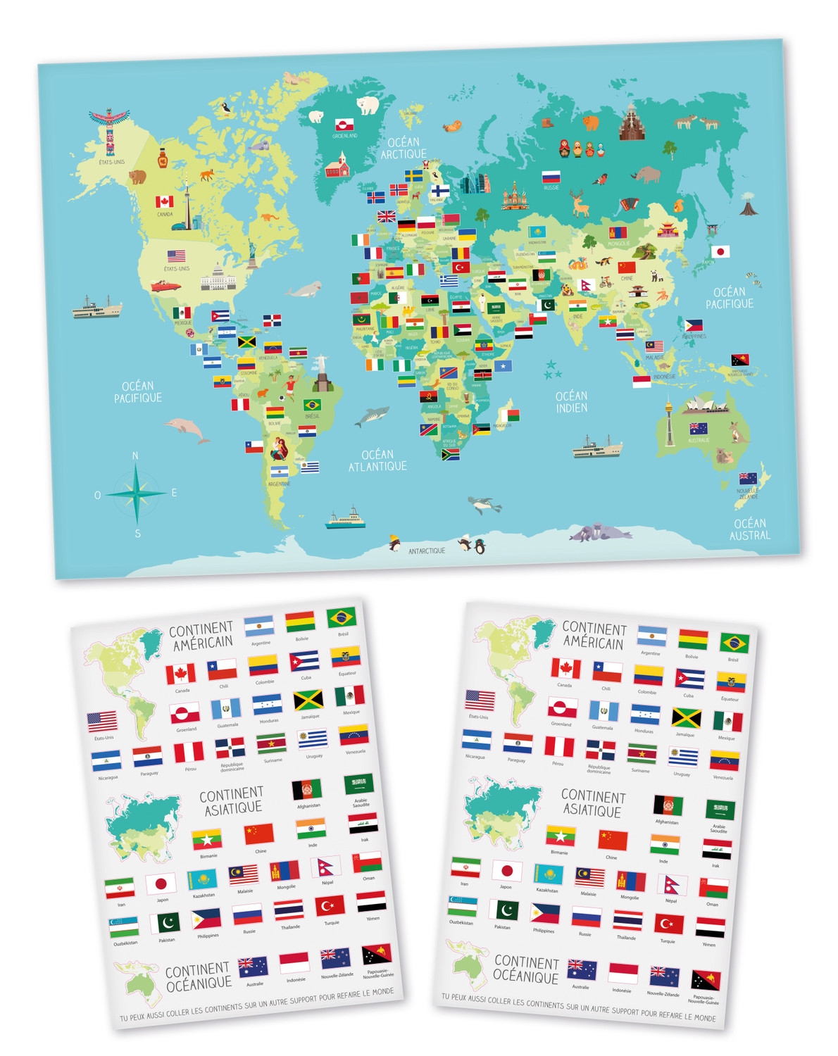 Carte du Monde Poster Drapeaux - La Carte Du Monde