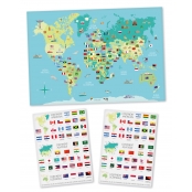 Carte du monde pour enfant avec stickers drapeaux 66 x 44 cm