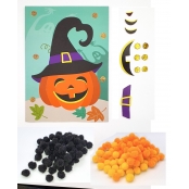 Tableau en pompons pour enfant Halloween Citrouille 15 x 21 cm