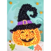 Tableau en pompons pour enfant Halloween Citrouille 15 x 21 cm