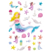 Mini stickers puffy et 3D Sirène et coquillages 33 pièces