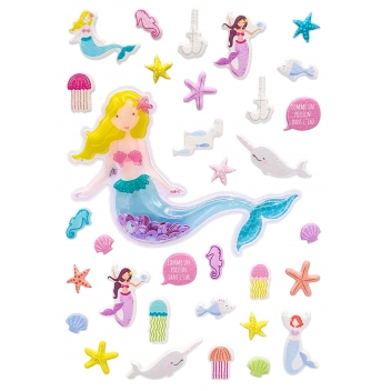 6562 - 3700443565629 - MegaCrea DIY - Mini stickers puffy et 3D Sirène et coquillages 33 pièces