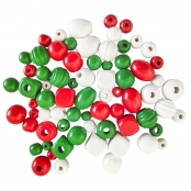 Perles en bois Couleurs de Noël de 0,5 à 2 cm 50 g