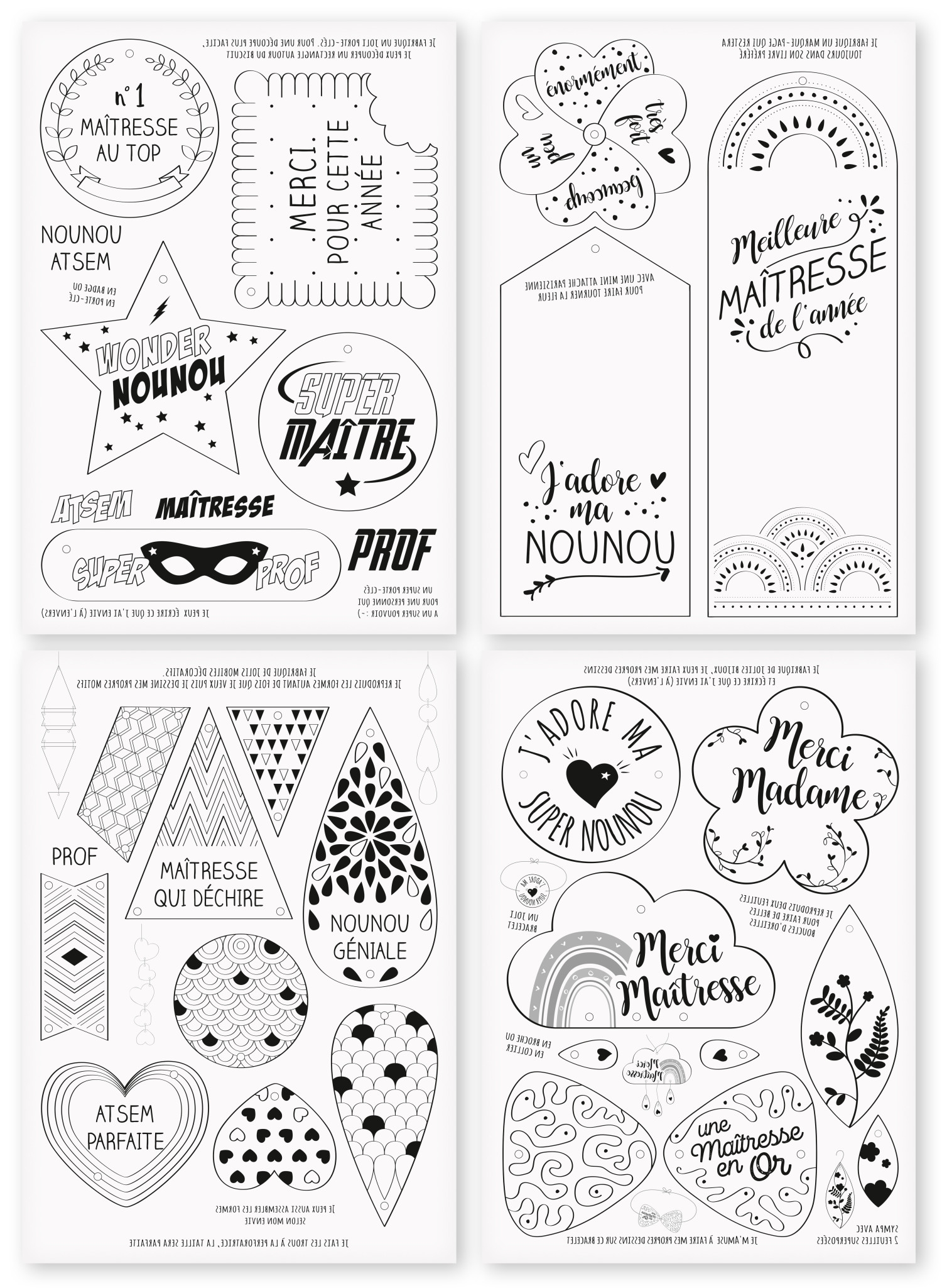 Coloriage à Imprimer Merci Maitresse Plastique magique Cadeau maitresse Merci 20x28 cm 3 pièces - Ref 1673