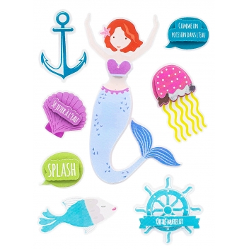 6564 - 3700443565643 - MegaCrea DIY - Stickers 3D en papier Sirène de 2,5 à 8,9 cm 8 pièces