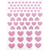 Stickers Coeurs Paillettes rose de 0,6 à 1,7 cm 72 pièces