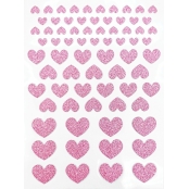 Stickers Coeurs Paillettes rose de 0,6 à 1,7 cm 72 pièces