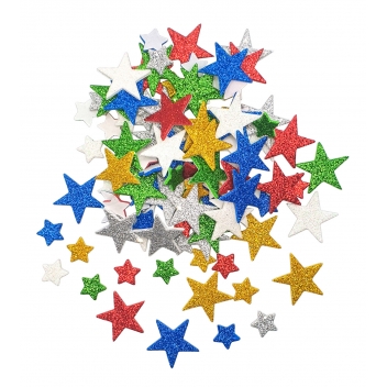 3778 - 3700443537787 - MegaCrea DIY - Stickers étoiles en mousse pailletée Multicolore 216 pièces