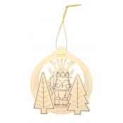 Suspension Scène de Noël en bois motif Renard 10,5 x 11,5 cm