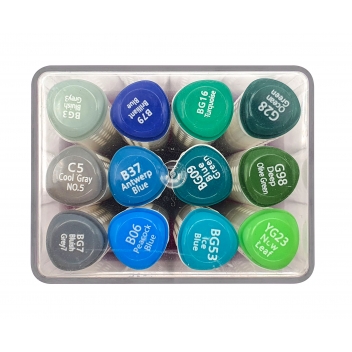 5143 - 3700443551431 - MegaCrea DIY - Feutres à alcool Double pointe Tons bleu/vert 12 pièces
