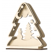 Scène de Noël en bois ciselé forme cadre sapin 17,3 x 20 x 0,4 cm