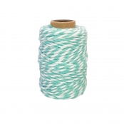 Ficelle coton bicolore turquoise et blanc 25 m x 1,5 mm