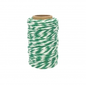 Ficelle coton bicolore vert foncé et blanc 25 m x 1,5 mm
