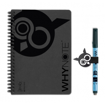 WNBOK001 - 3700982216624 - WhyNote - Carnet effaçable réutilisable A5 Noir + stylo