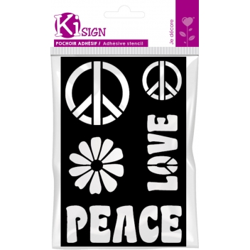 194256 - 3760131942569 - Ki-Sign - Pochoir adhésif Peace'n love 12x18 cm - 2
