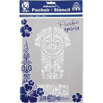 194301 - 3760131943016 - Ki-Sign - Pochoir adhésif pour tissu Tiki maori A4 - 3