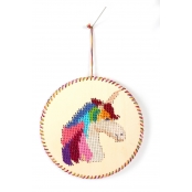 Suspension à broder Tête de Licorne en bois 22cm