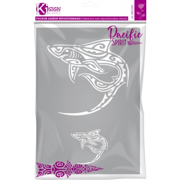 194311 - 3760131943115 - Ki-Sign - Pochoir adhésif pour tissu Requin Maori A4 - 2