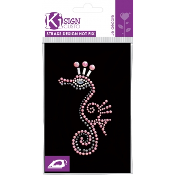 194599 - 3760131945997 - Ki-Sign - Transfert thermocollant clou & strass Hippocampe rose 10,3x6cm - 3