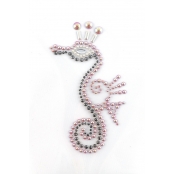 Transfert thermocollant clou & strass Hippocampe rose 10,3x6cm