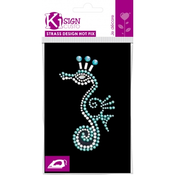 194600 - 3760131946000 - Ki-Sign - Transfert thermocollant clou & strass Hippocampe bleu 10,5x6cm - 3