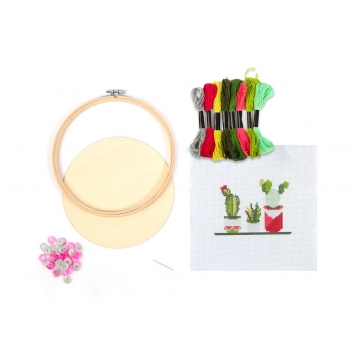 420170 - 3532434201700 - Graine créative - Kit Canevas sur Tambour à Broder Cactus Ø 15,5 cm