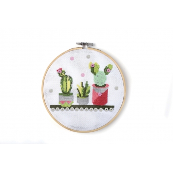 420170 - 3532434201700 - Graine créative - Kit Canevas sur Tambour à Broder Cactus Ø 15,5 cm - 2