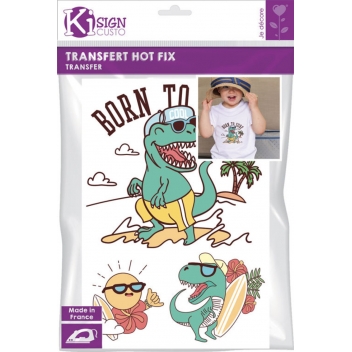 194562 - 3532431945621 - Ki-Sign - Transfert Thermocollant Surfing T-Rex Couleur A4 - 3