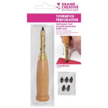 264993 - 3471052649931 - Graine créative - Tournevis perforateur avec 6 embouts pour Cuir et Fimo Cuir - 3