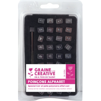 264994 - 3471052649948 - Graine créative - Alphabet de marquage pour Cuir et Fimo Cuir 36 poinçons Lettres et chiffres - 3