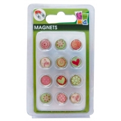 Magnet époxy mini Ø12mm Coeur et motifs 12 pièces