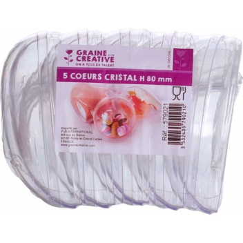 579021 - 3532435790210 - Graine créative - Coeurs plastique Cristal H 8 cm 5 pièces