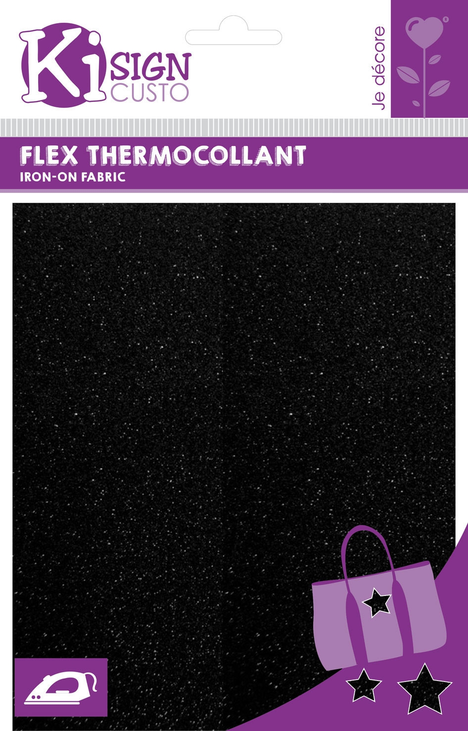 Flex Thermocollant à Paillettes - Noir - 15 x 20 cm