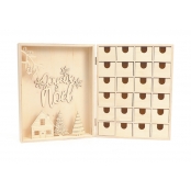 Calendrier Avent Bois Boite Decor Noël 24 cm