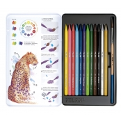 Crayons de couleur aquarellables Boite métallique 12 pièces + 1 pinceau