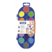 Peinture à l\'eau 12 pastilles Ø 30 mm couleurs fluo et métallisées avec pinceau