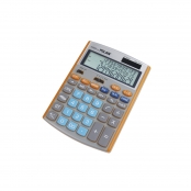 Calculatrice grise et orange 12 chiffres, convertisseur de devises