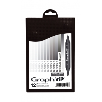 GI00129 - 3700010001291 - Graph it - Set 12 Marqueurs à alcool Graph'it Neutral Greys colors - 2