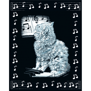 PP41578 - 3700010415784 - Le p'tit créateur - Tableau Scraper à gratter Chat musicien argenté