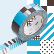 Masking Tape MT 1,5 cm Rayé carré bleu