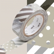 Masking Tape MT 1,5 cm Pois-rayure gris & noir