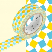 Masking Tape MT 1,5 cm Carrés fous jaune & bleu