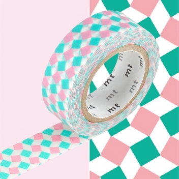 MT01D179Z - 4971910185179 - Masking Tape (MT) - Masking Tape MT 1,5 cm Carrés fous rose & vert - 2