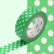 Masking Tape MT 1,5 cm Pois blanc fond vert