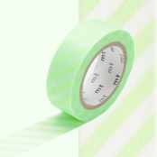 Masking Tape MT 1,5 cm Rayé vert fluo & blanc