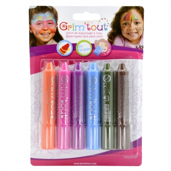 GT41882 - 3700010418822 - Grim'tout - Crayons de maquillage enfant Coul. Arc-en-ciel 6 pièces