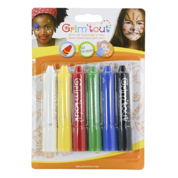 GT41232 - 3700010412325 - Grim'tout - Crayons de maquillage enfant Coul. basiques 6 sticks - 2
