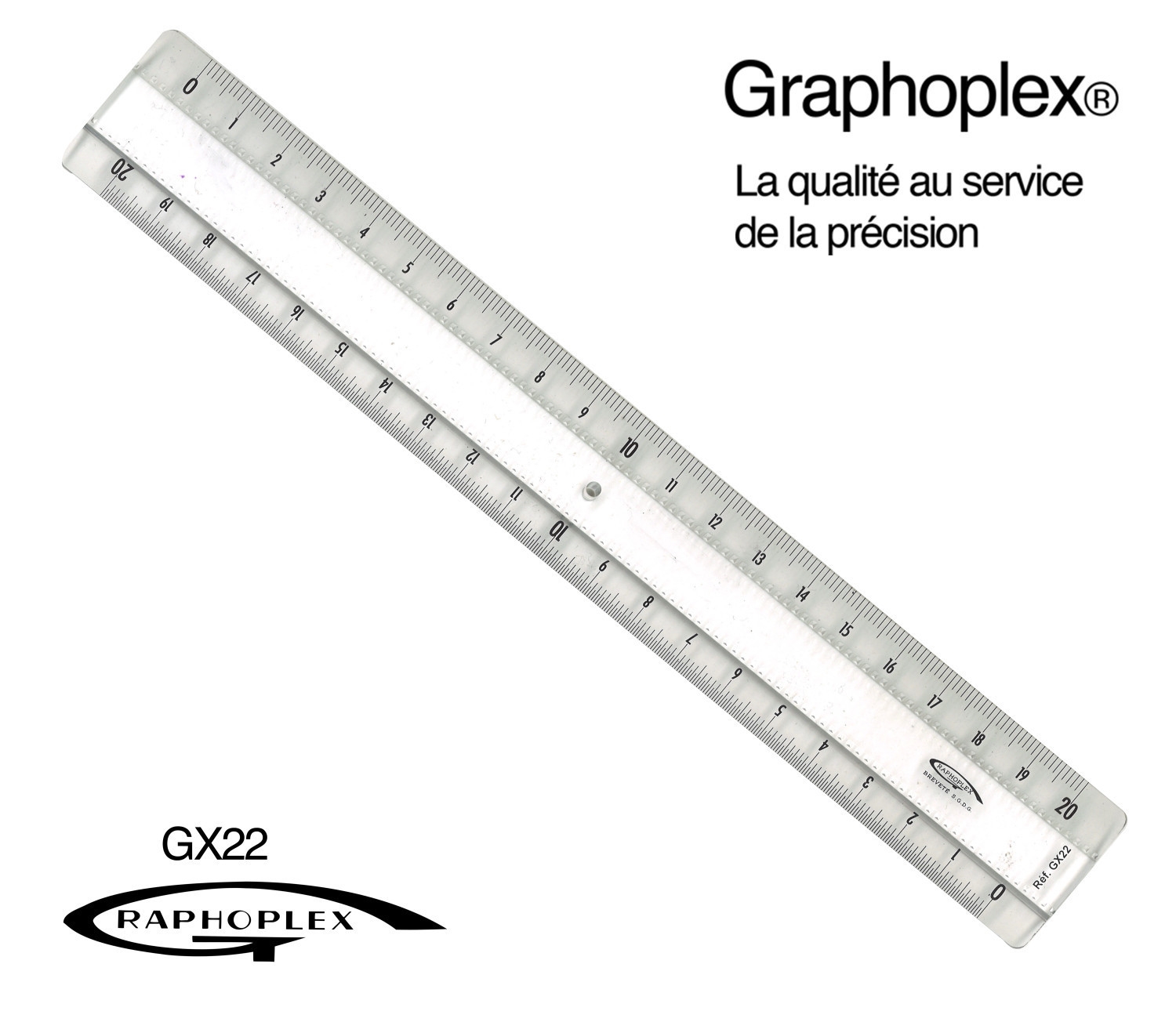 Règle transparente 2 biseaux + bosselage 20 cm - Graphoplex ref GX22