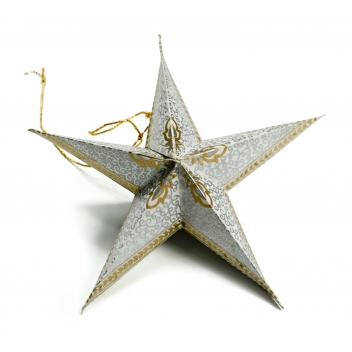 PT52792 - 3700010527920 - Papertree - Etoile en papier 5 pièces Blanc/Argent/Or